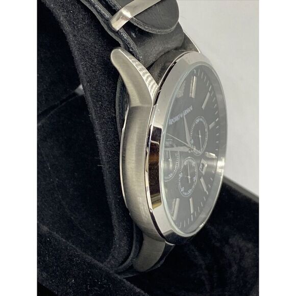 Emporio Armani AR-2460 Men's Black Leather Analog Dial Quartz Wristwatch BW149 - Picture 5 of 12